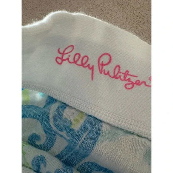 Lilly Pulitzer The Beach Pant Blue Green Shell Paisley Wide Leg Linen Blend M - Picture 3 of 11